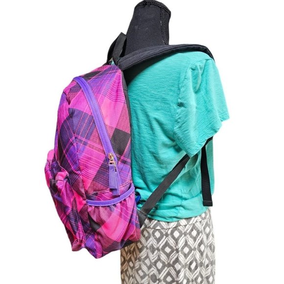 Levi's Pink Purple and Blackd Plaid Multiplex Backpack Tote Bag - Picture 7 of 10